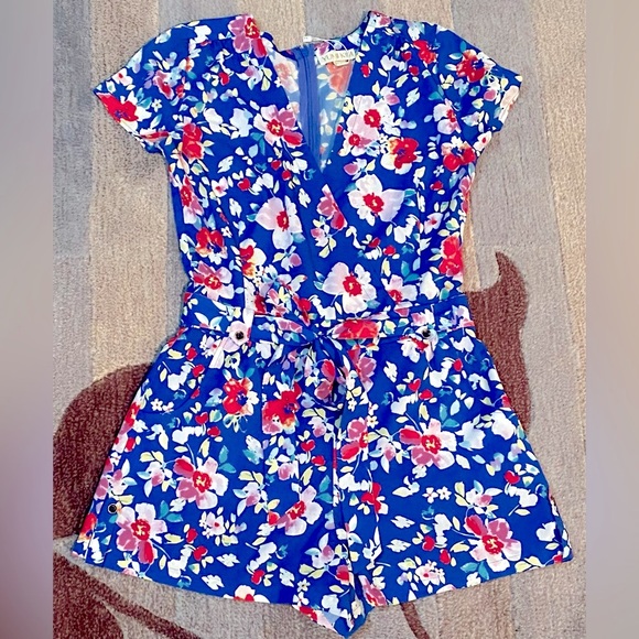 Yumi Kim Short Sleeve Liz Romper in Blue Love Potion Floral - Picture 2 of 11